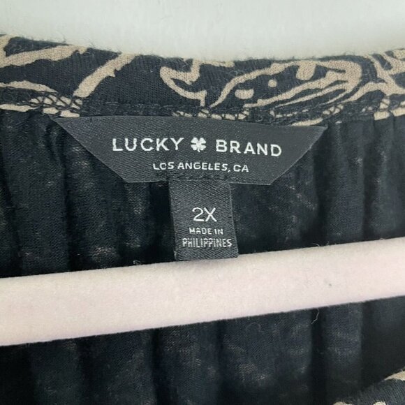 Lucky Brand Woman’s Plus Black Tan Floral Boho Keyhole Top Long Sleeve Size 2X - Picture 4 of 6